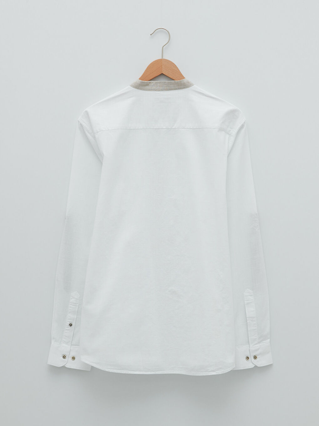 Beyaz Slim Fit Hakim Yaka Uzun Kollu Poplin Erkek Gömlek-6