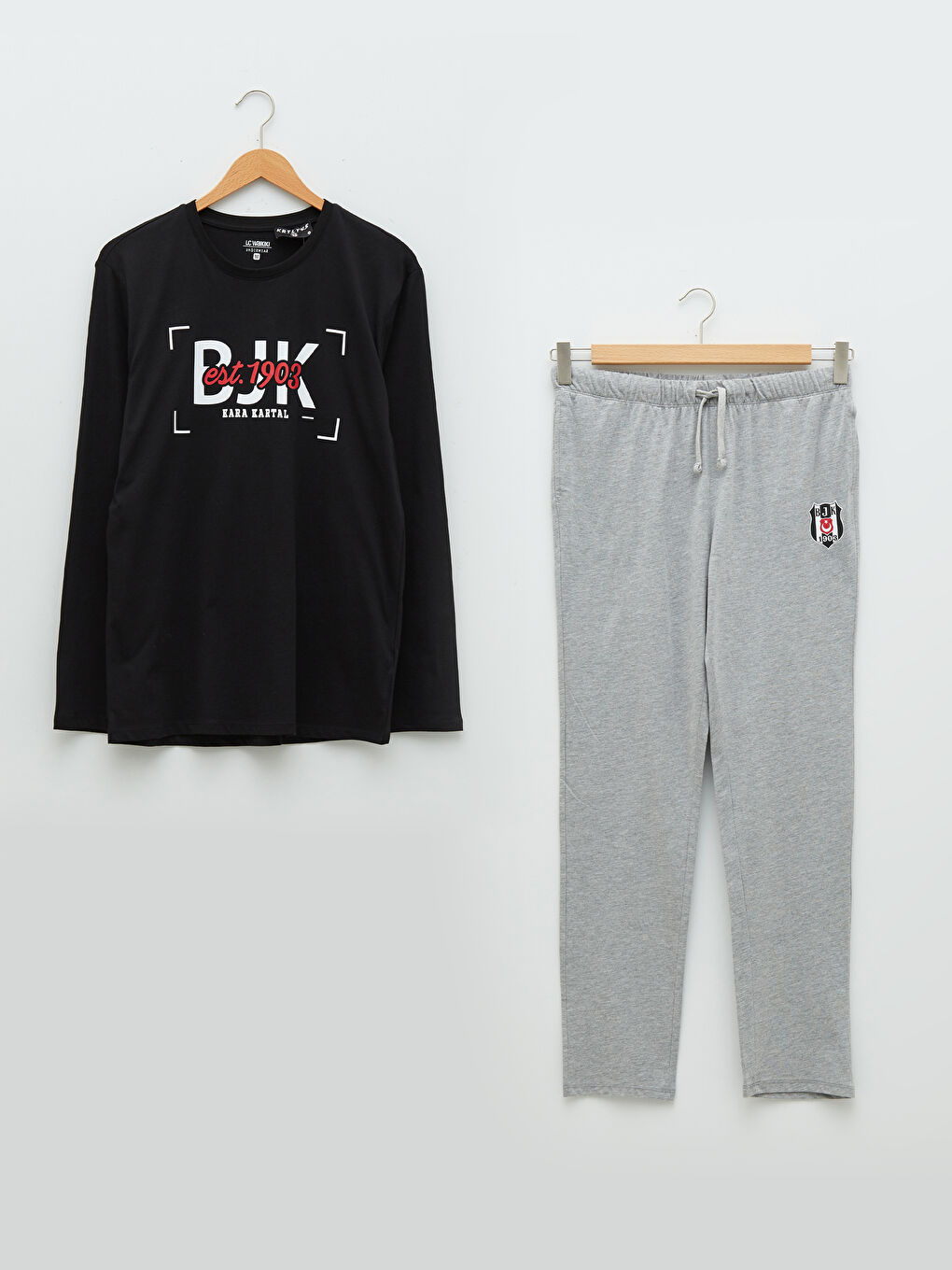Gri Standart Kalıp Beşiktaş Baskılı Erkek Taraftar Pijama Takımı-5