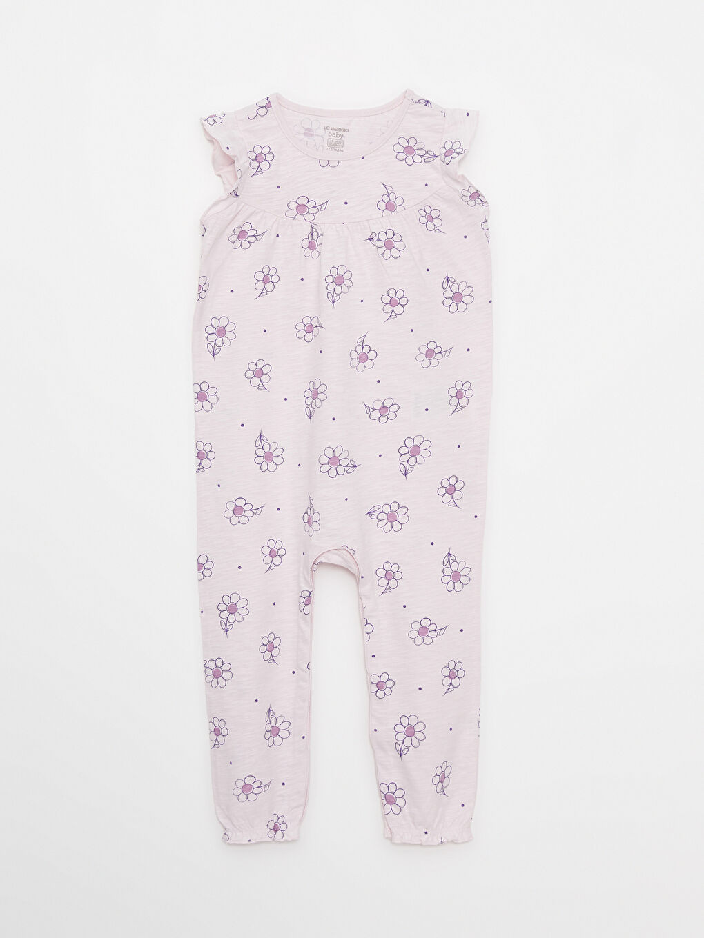 Crew Neck Printed Cotton Baby Girl Jumpsuit