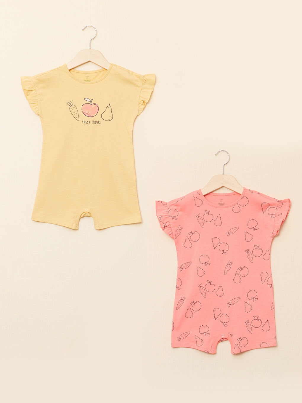 Crew Neck Short Sleeve Printed Baby Girl Rompers 2 Pack