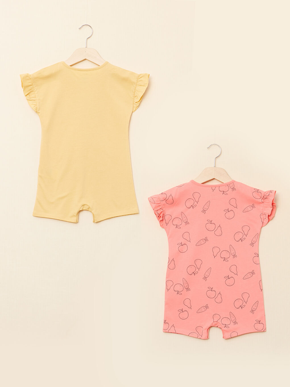 Crew Neck Short Sleeve Printed Baby Girl Rompers 2 Pack-1