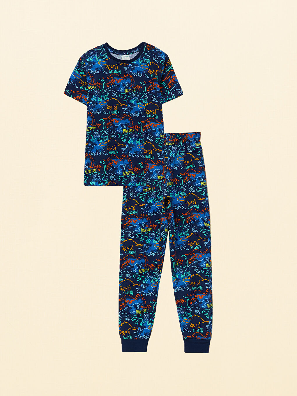 Crew Neck Printed Short Sleeve Boys' Pyjama Set