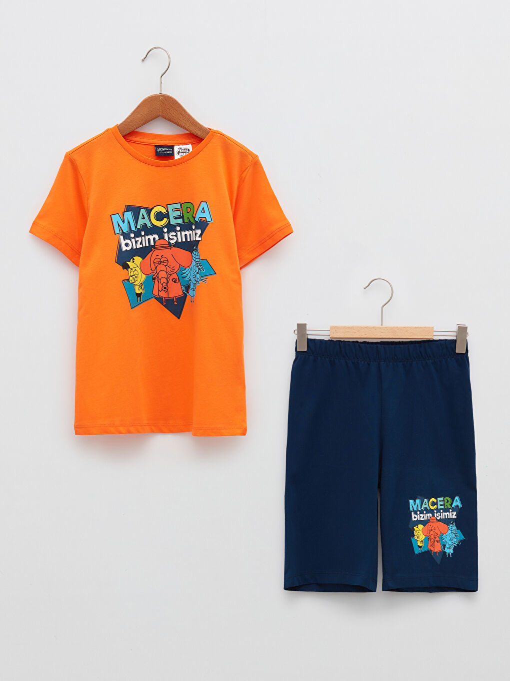 Turuncu Bisiklet Yaka Kral Şakir Baskılı Kısa Kollu Erkek Çocuk Pijama Takımı