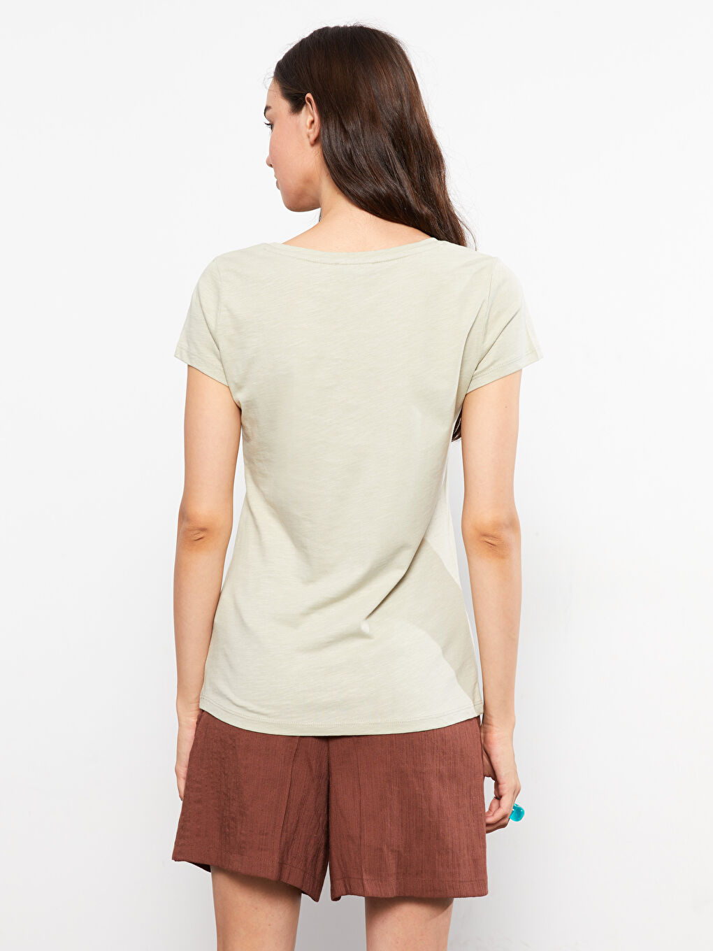 T-shirt en Coton à Manches Courtes Droites avec Encolure en V pour Femmes-4