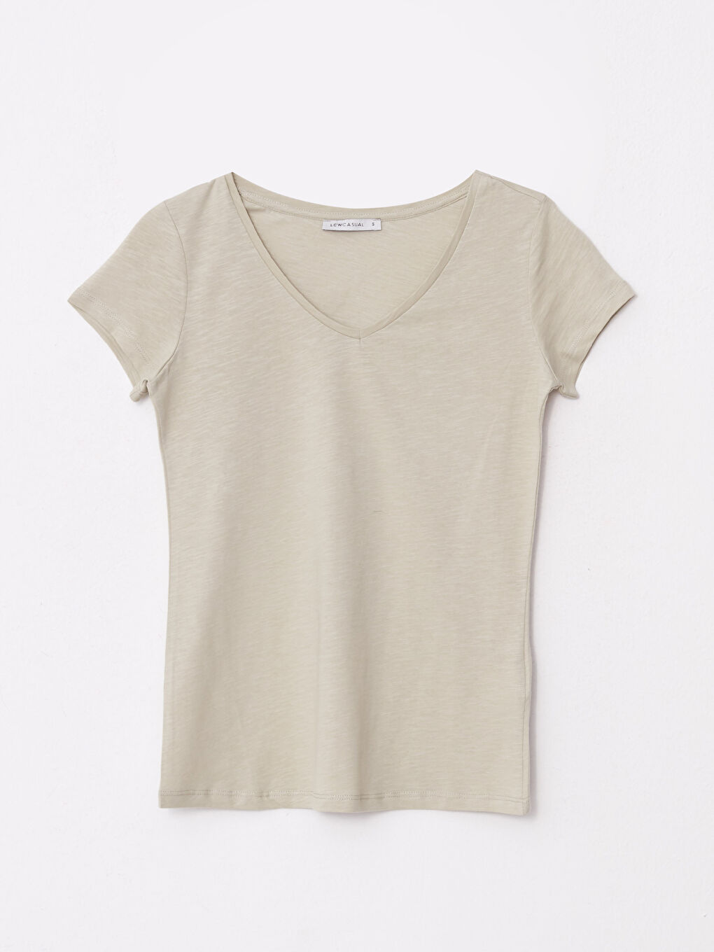 T-shirt en Coton à Manches Courtes Droites avec Encolure en V pour Femmes-5