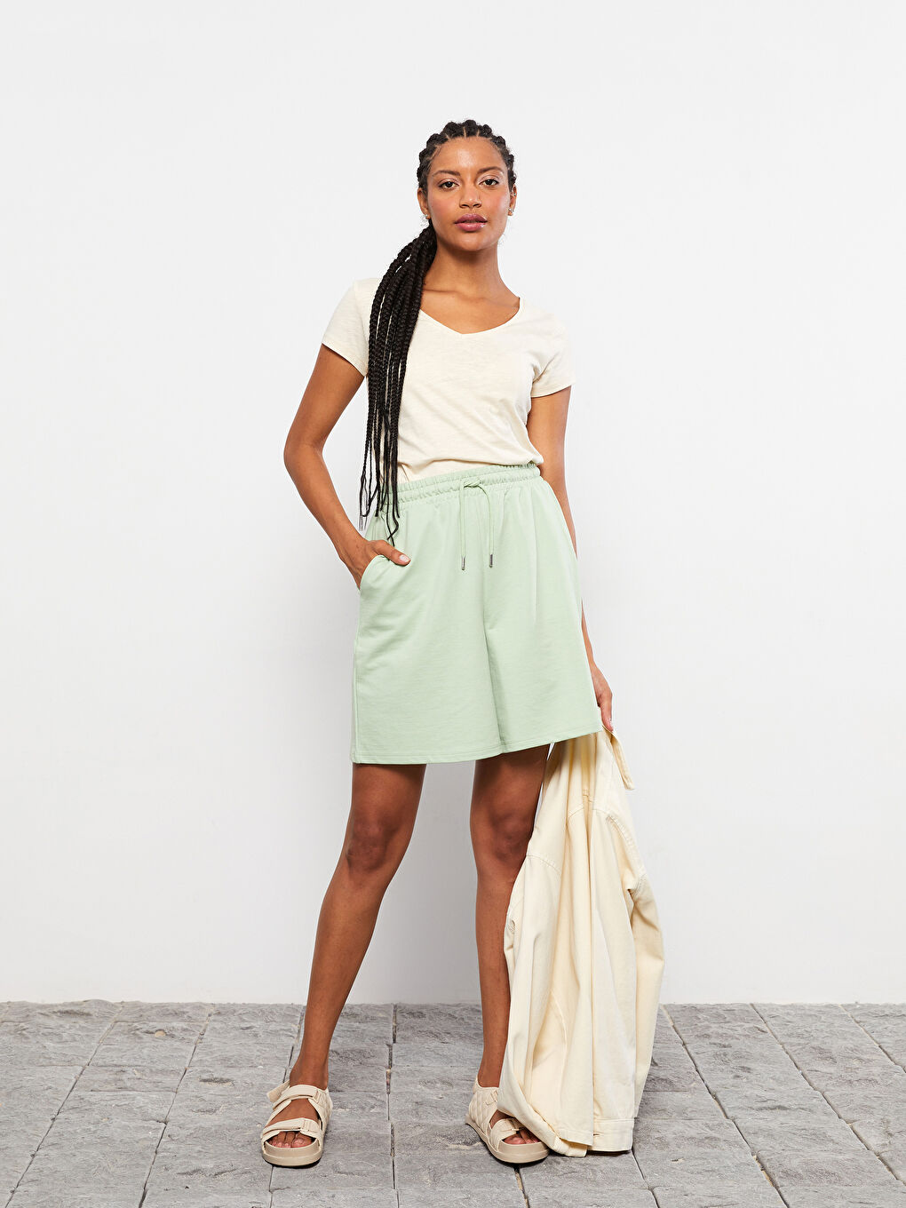 V-neck Straight Short Sleeve Cotton Women's T-Shirt