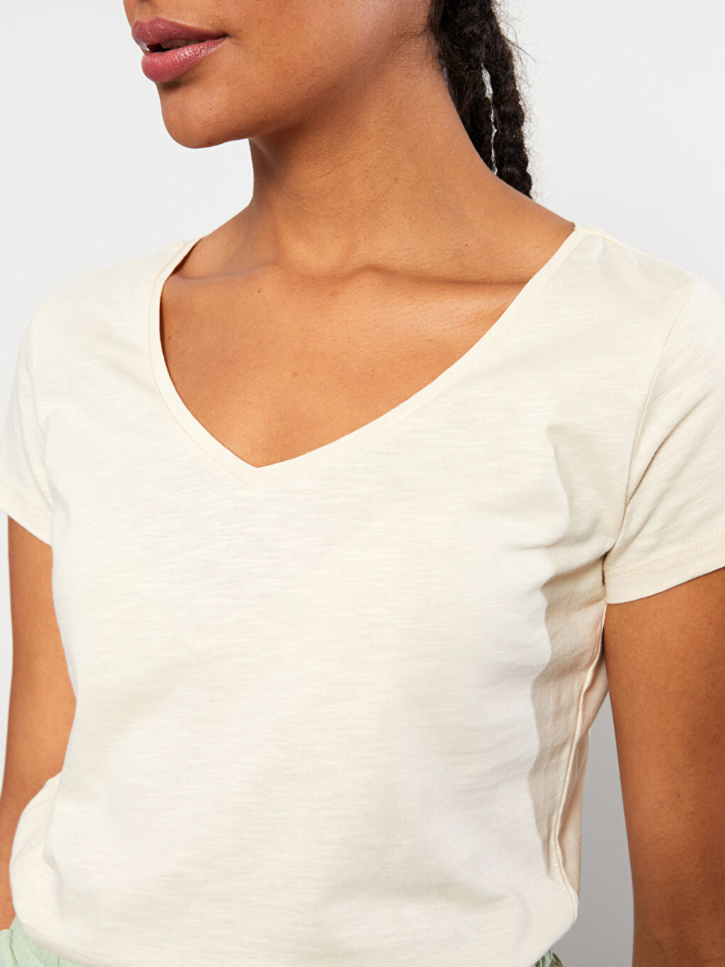 V-neck Straight Short Sleeve Cotton Women's T-Shirt-3