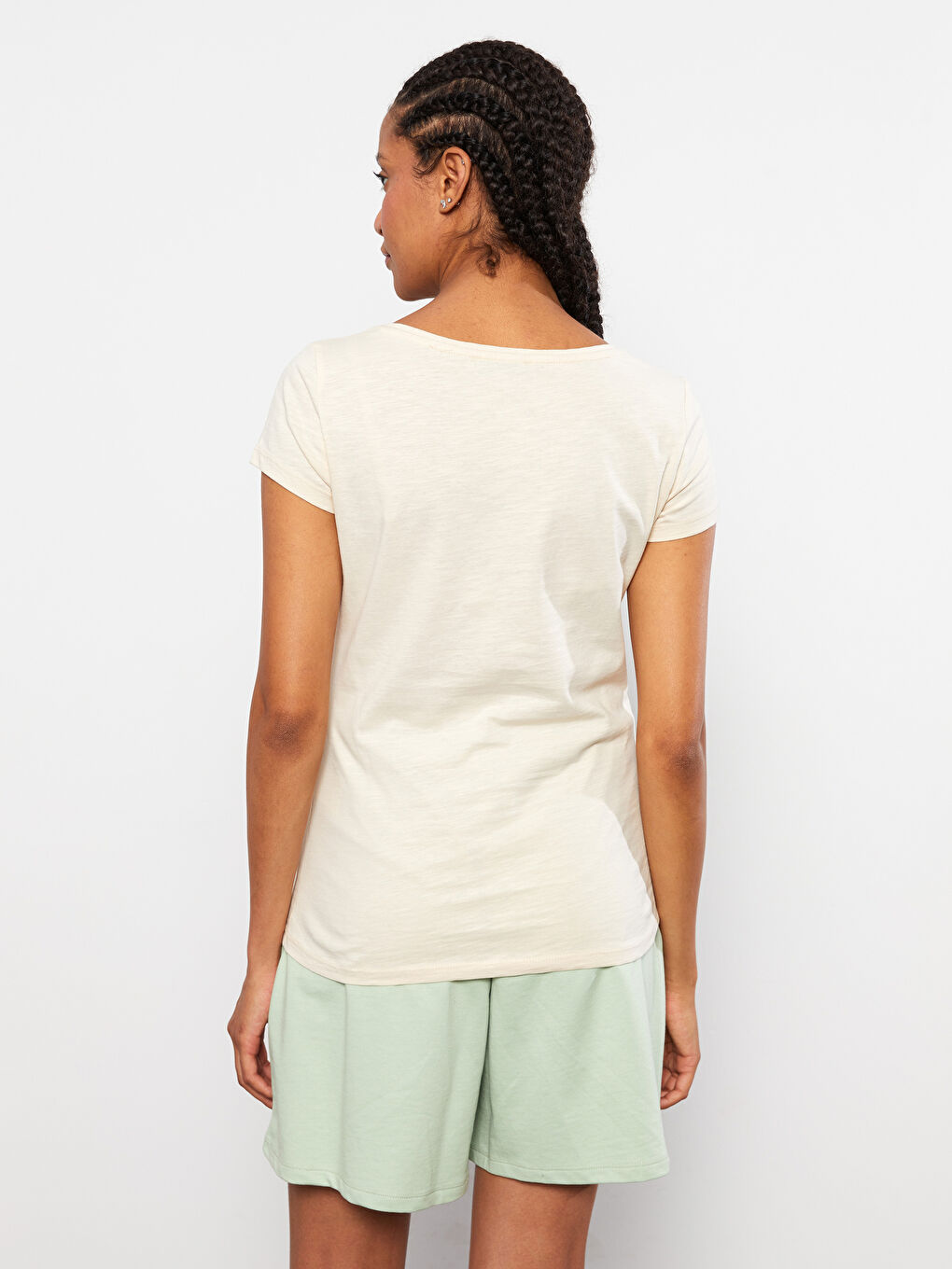 V-neck Straight Short Sleeve Cotton Women's T-Shirt-4