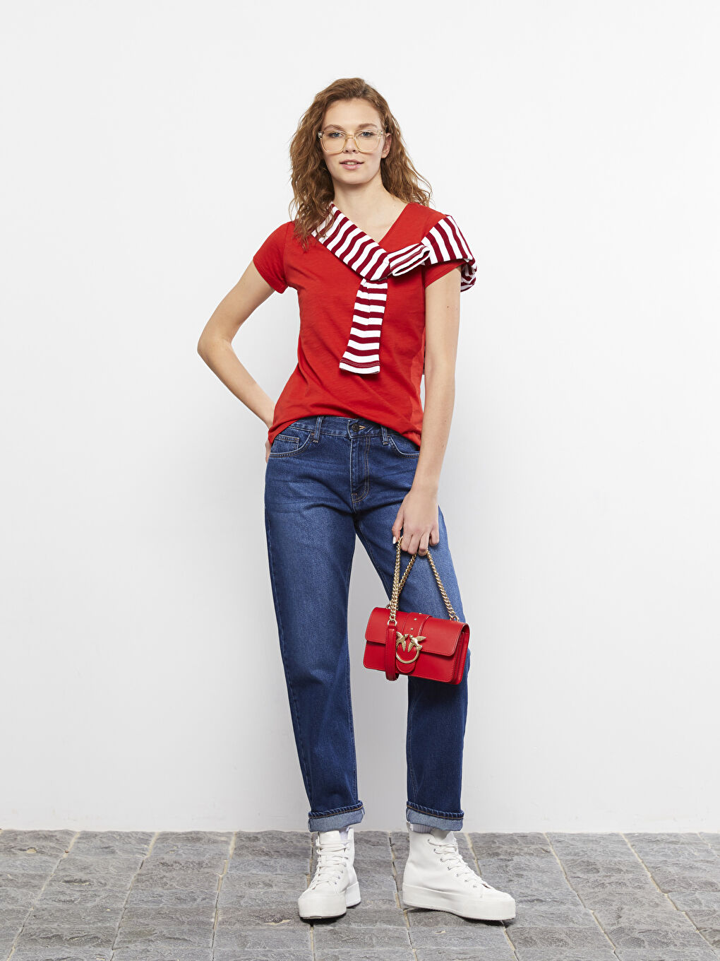 V-neck Straight Short Sleeve Cotton Women's T-Shirt