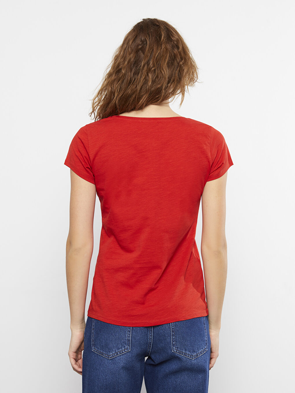 V-neck Straight Short Sleeve Cotton Women's T-Shirt-4