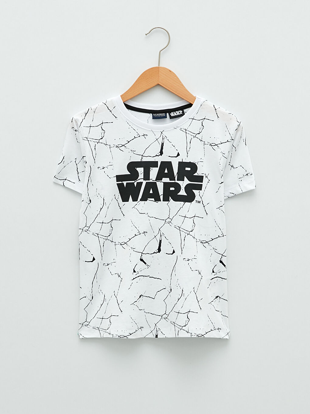 Beyaz Bisiklet Yaka Star Wars Baskılı Kısa Kollu Erkek Çocuk Şortlu Pijama Takımı-1