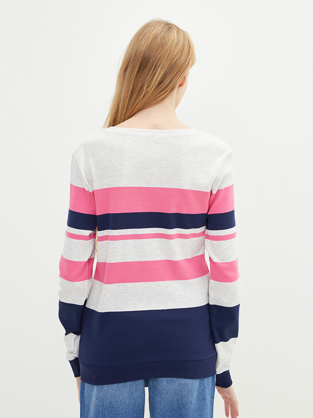 Crew Neck Color Block Long Sleeve Cotton Women's T-Shirt-5