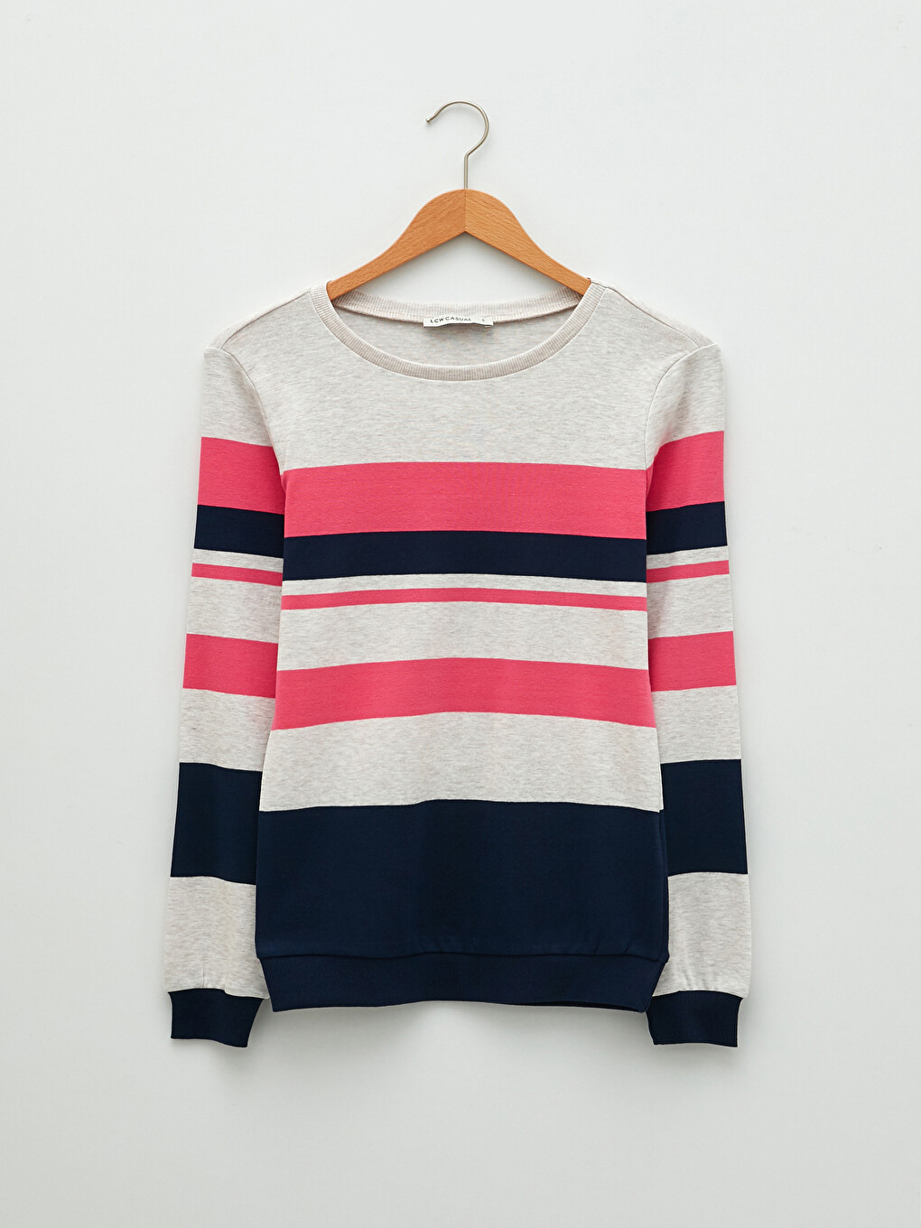 Crew Neck Color Block Long Sleeve Cotton Women's T-Shirt-6