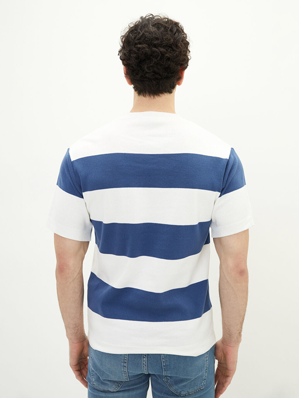 İndigo Bisiklet Yaka Kısa Kollu Renk Bloklu Erkek Triko Kazak-4