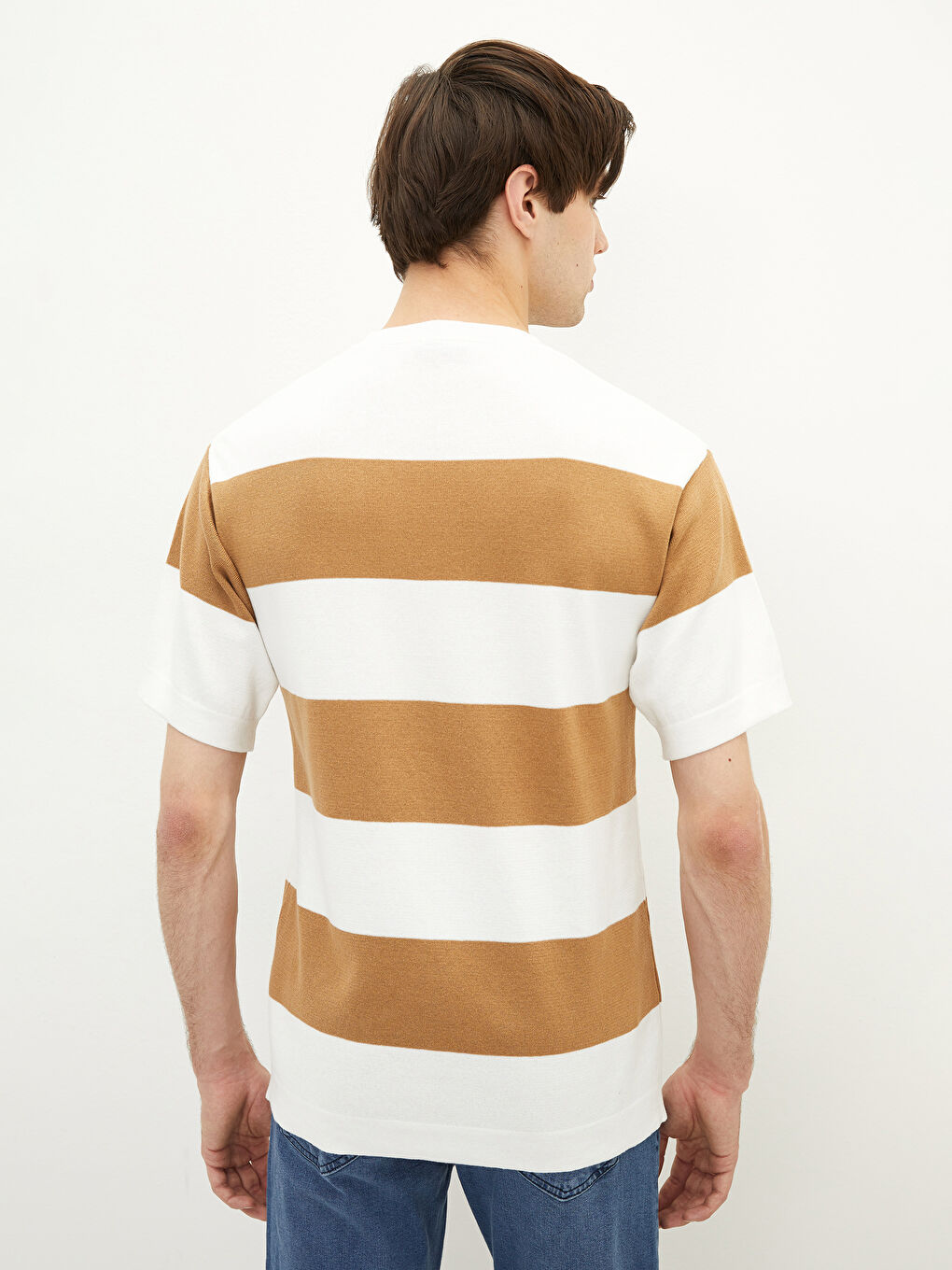 Crew Neck Short Sleeve Color Block Men's Knitwear Sweater-4