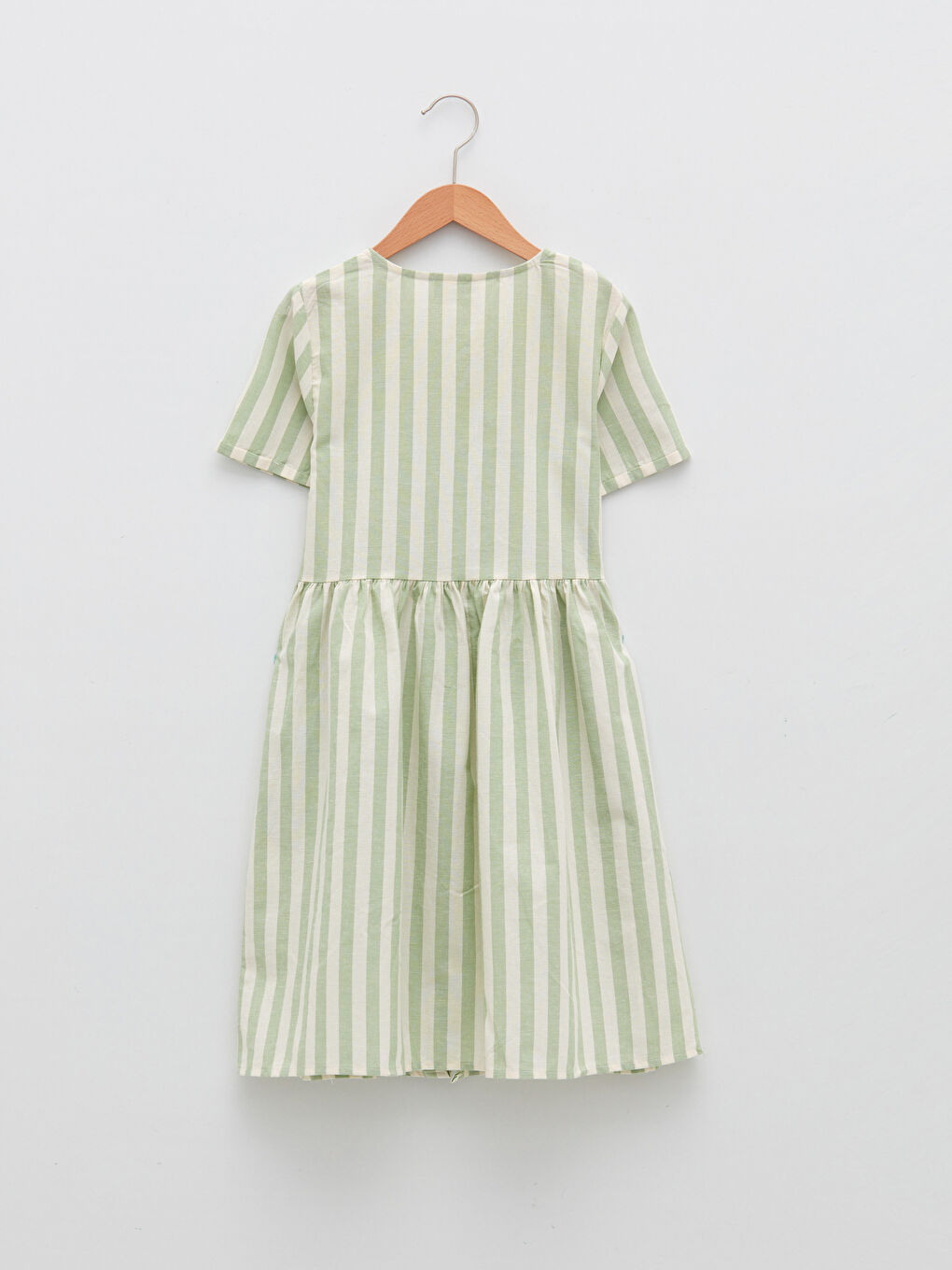 Yeşil Bisiklet Yaka Çizgili Kısa Kollu Kız Çocuk Elbise-1