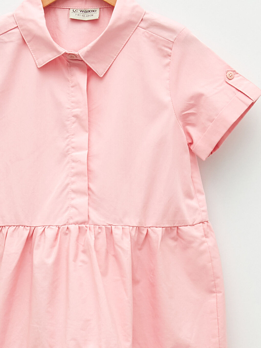 Basic Shirt Collar Short Sleeve Poplin Girl Dress-2