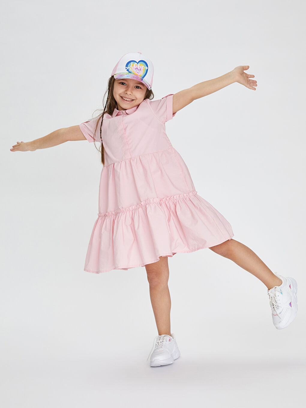 Basic Shirt Collar Short Sleeve Poplin Girl Dress