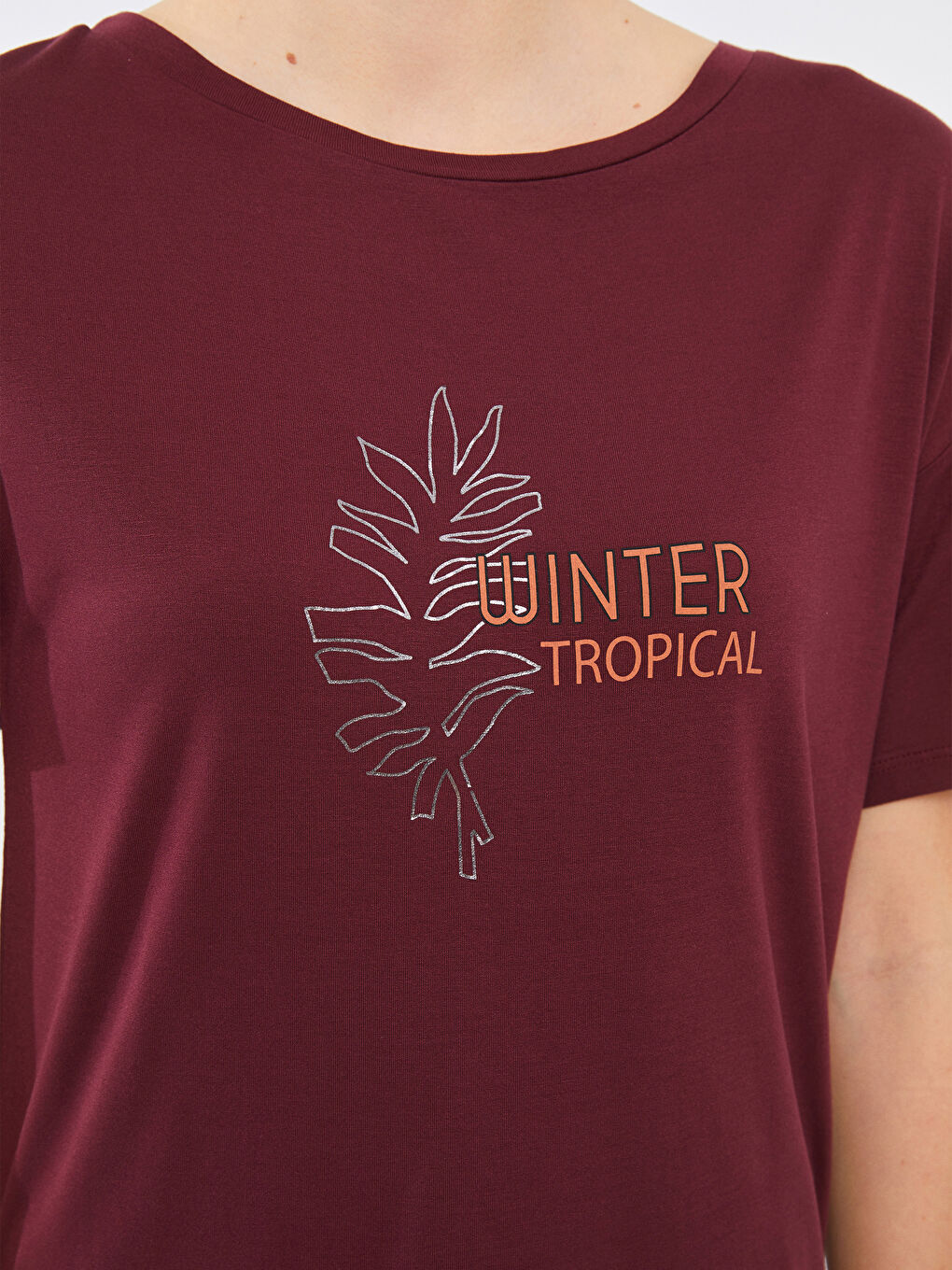 Bordo Bisiklet Yaka Desenli Kısa Kollu Kadın Viskon Pijama Takımı-6