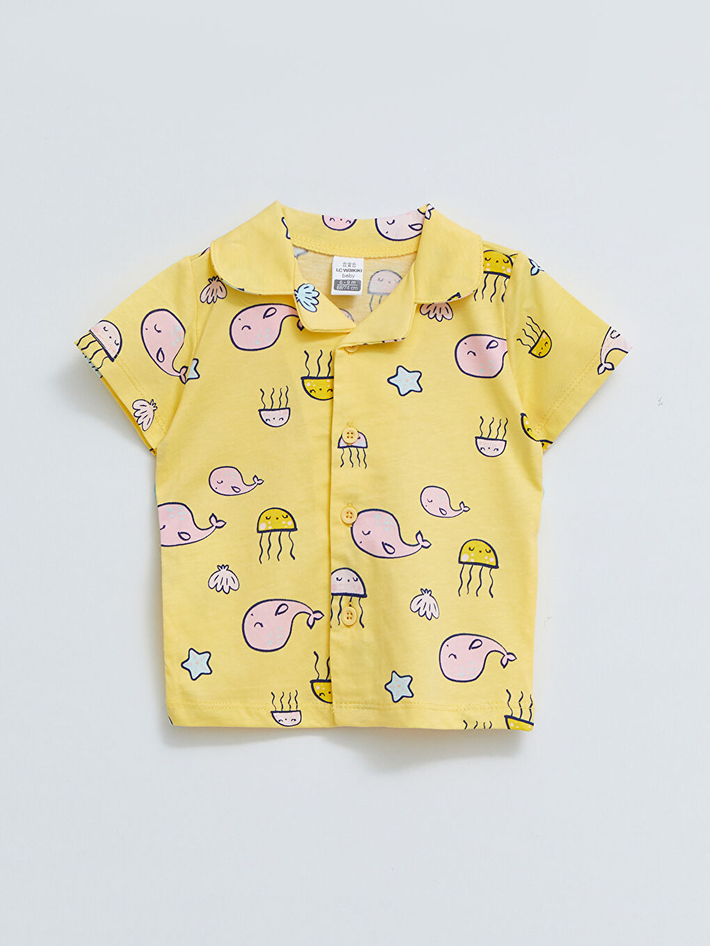 Polo Collar Short Sleeve Printed Cotton Baby Girl Pajamas Set-1