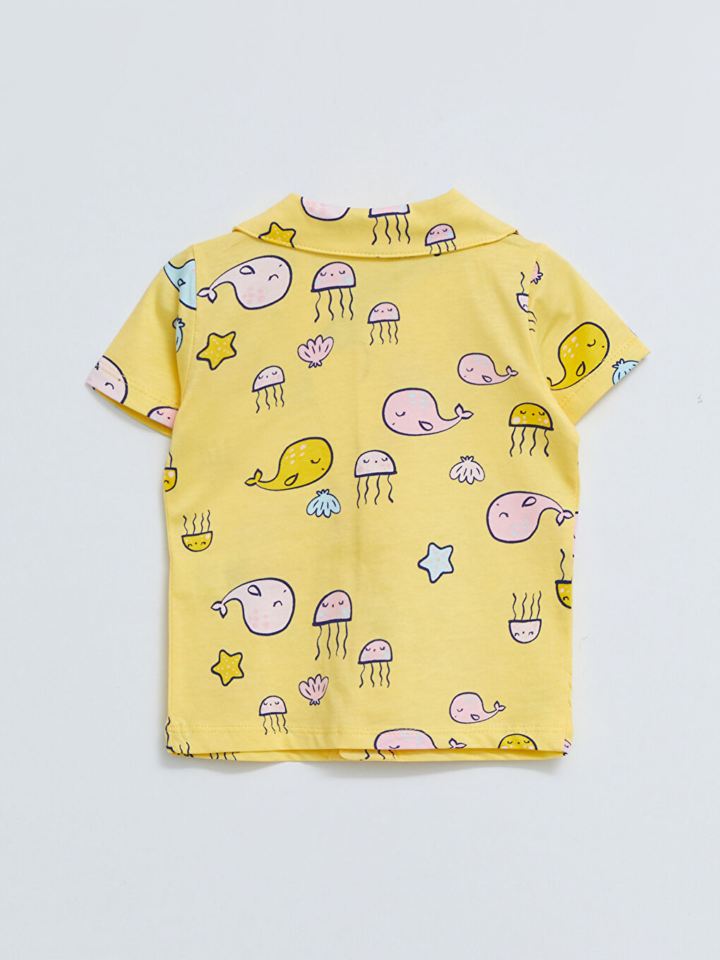 Polo Collar Short Sleeve Printed Cotton Baby Girl Pajamas Set-2