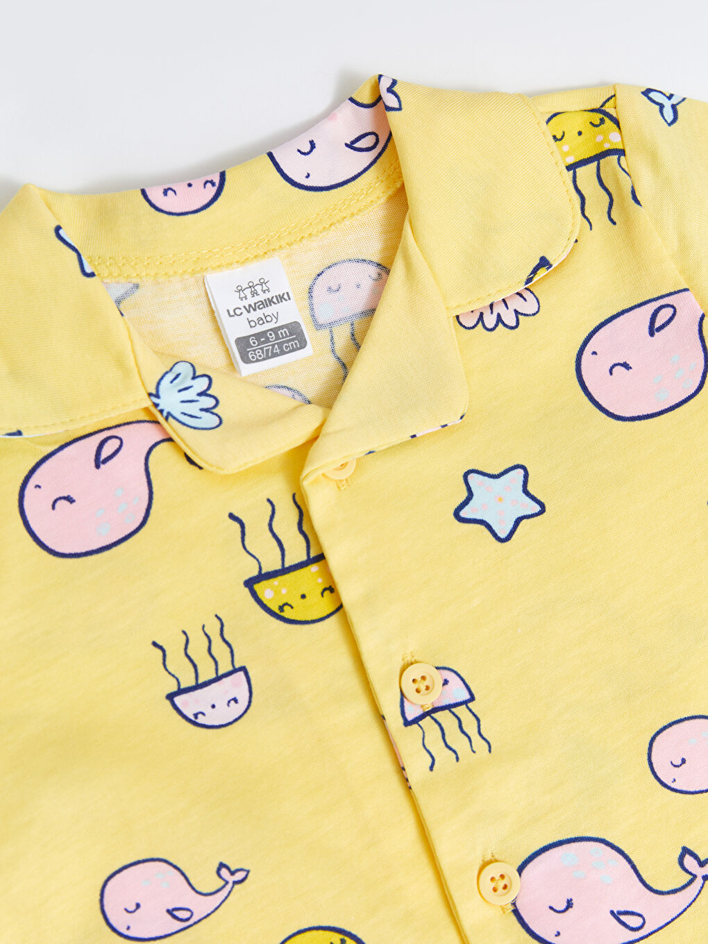 Polo Collar Short Sleeve Printed Cotton Baby Girl Pajamas Set-5