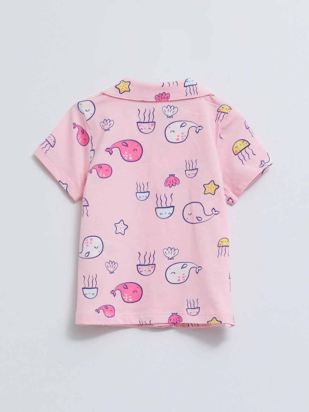 Polo Collar Short Sleeve Printed Cotton Baby Girl Pajamas Set-3