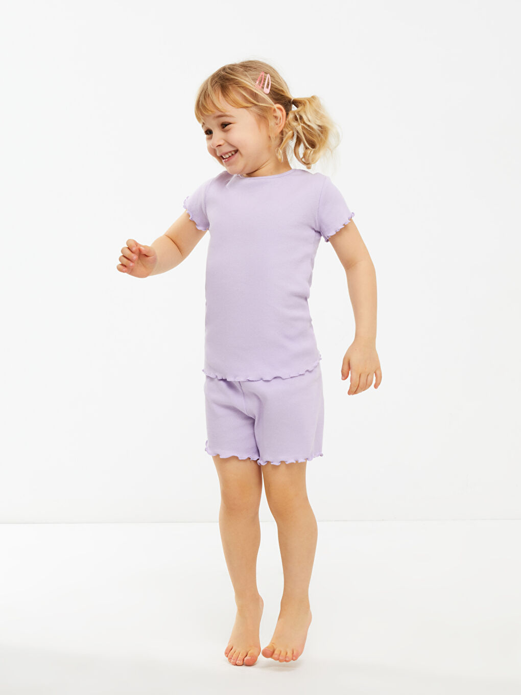 Crew Neck Short Sleeve Basic Cotton Baby Girl Pajamas Set