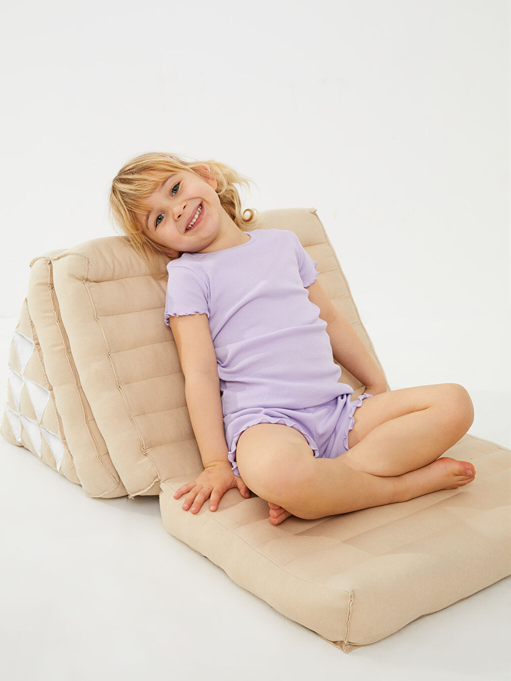 Crew Neck Short Sleeve Basic Cotton Baby Girl Pajamas Set-1