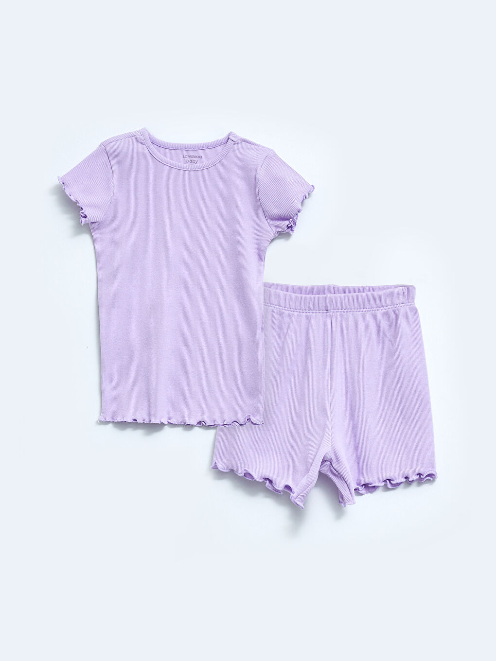 Crew Neck Short Sleeve Basic Cotton Baby Girl Pajamas Set-2