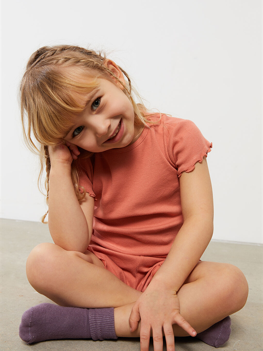 Crew Neck Short Sleeve Basic Cotton Baby Girl Pajamas Set-2