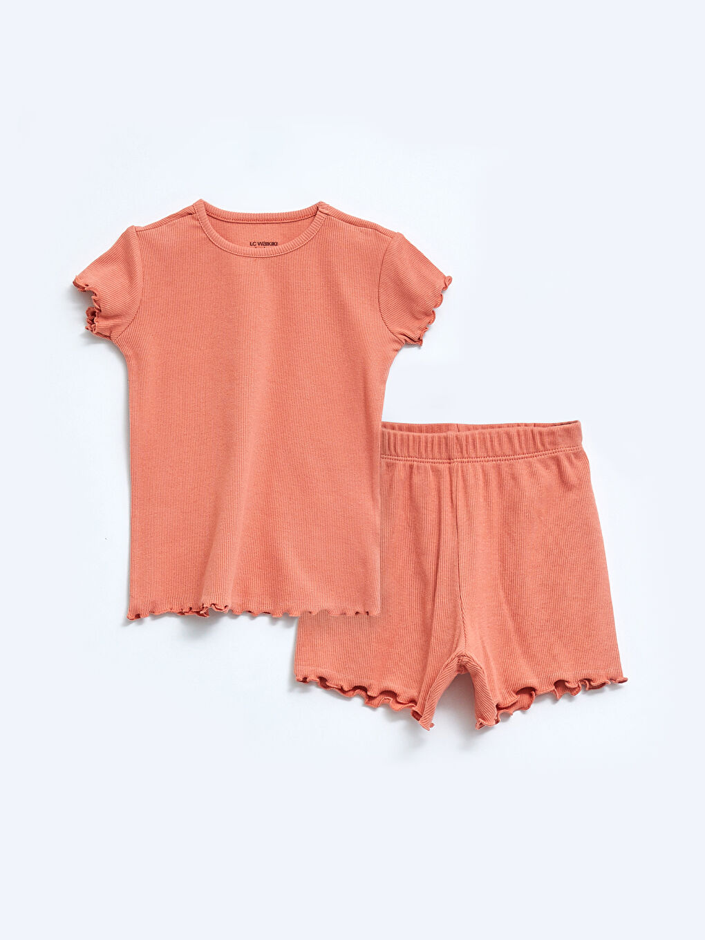 Crew Neck Short Sleeve Basic Cotton Baby Girl Pajamas Set-3
