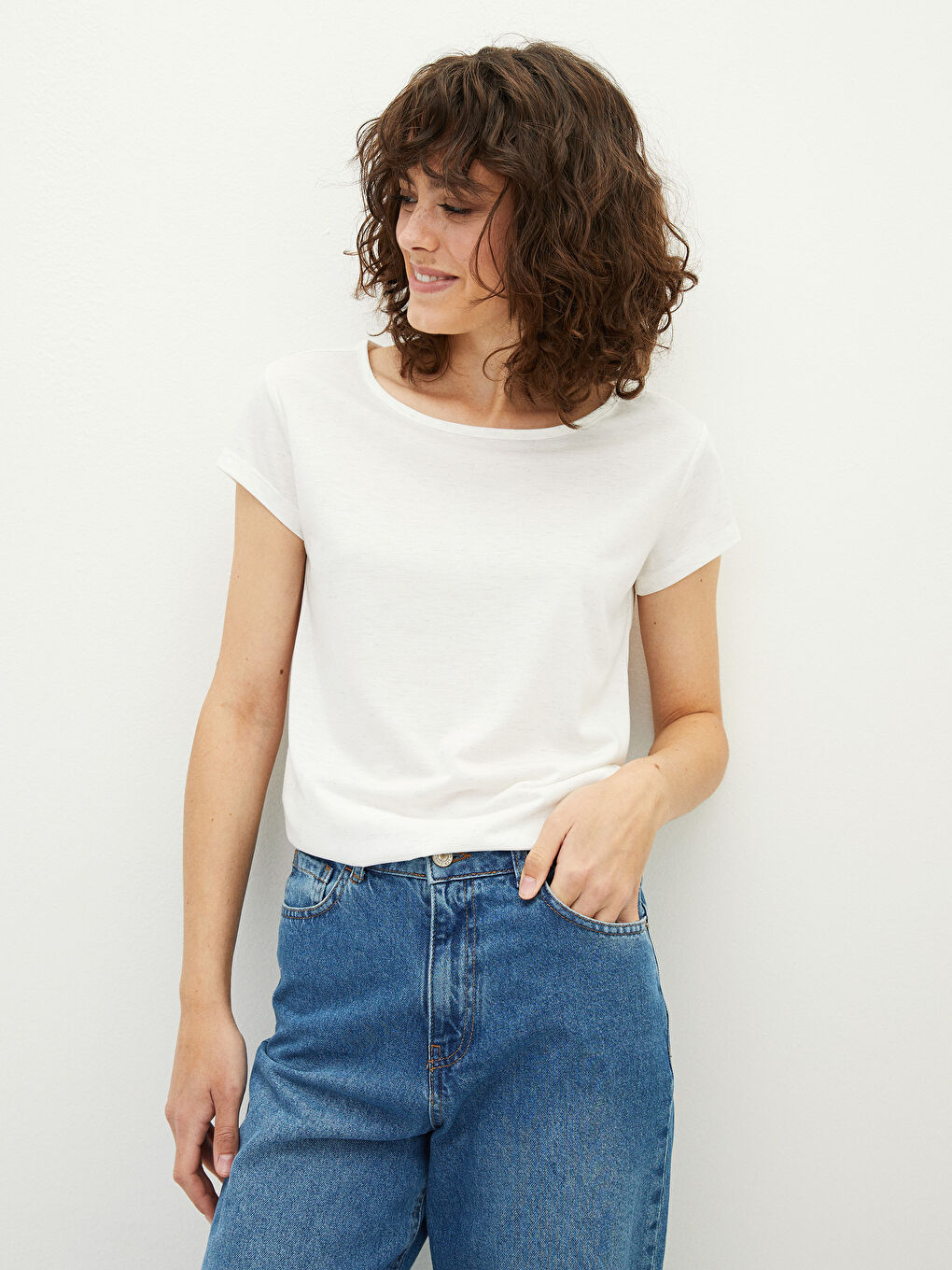 Rundhalsausschnitt Schlicht Kurzarm T-Shirt für Damen