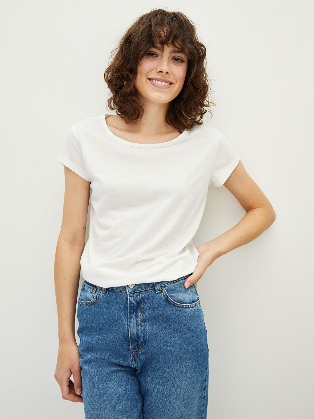 Rundhalsausschnitt Schlicht Kurzarm T-Shirt für Damen-3