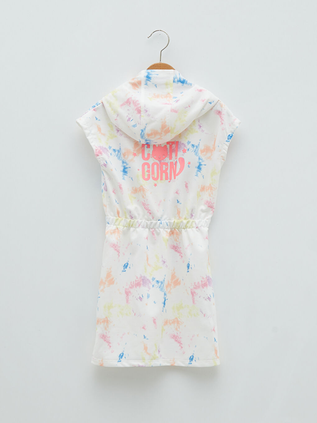 Karışık Kapüşonlu Batik Desenli Kısa Kollu Kız Çocuk Elbise-1