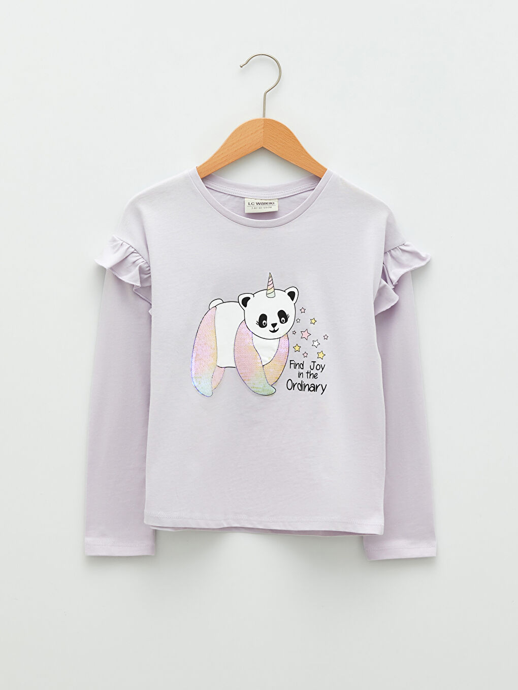 Crew Neck Printed Long Sleeve Cotton Girl T-shirt