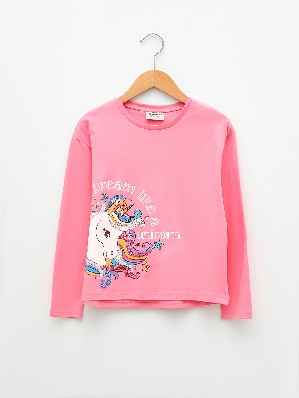 Crew Neck Printed Long Sleeve Cotton Girl T-shirt