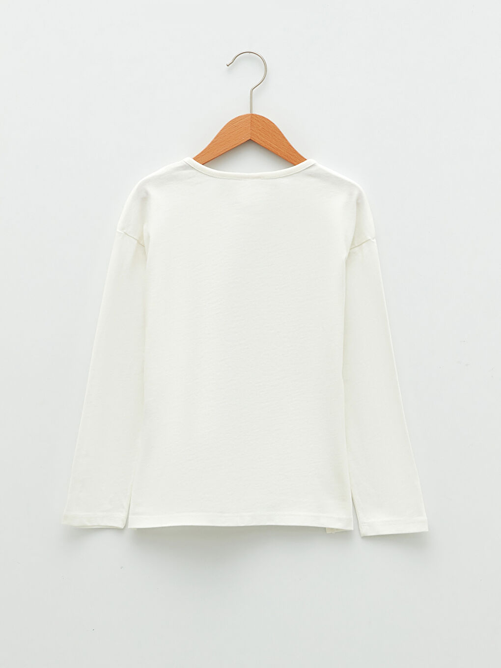 дөңгелек жағалы принтті ұзын жеңді мақтадан жасалған қыз балалар футболкасы-1