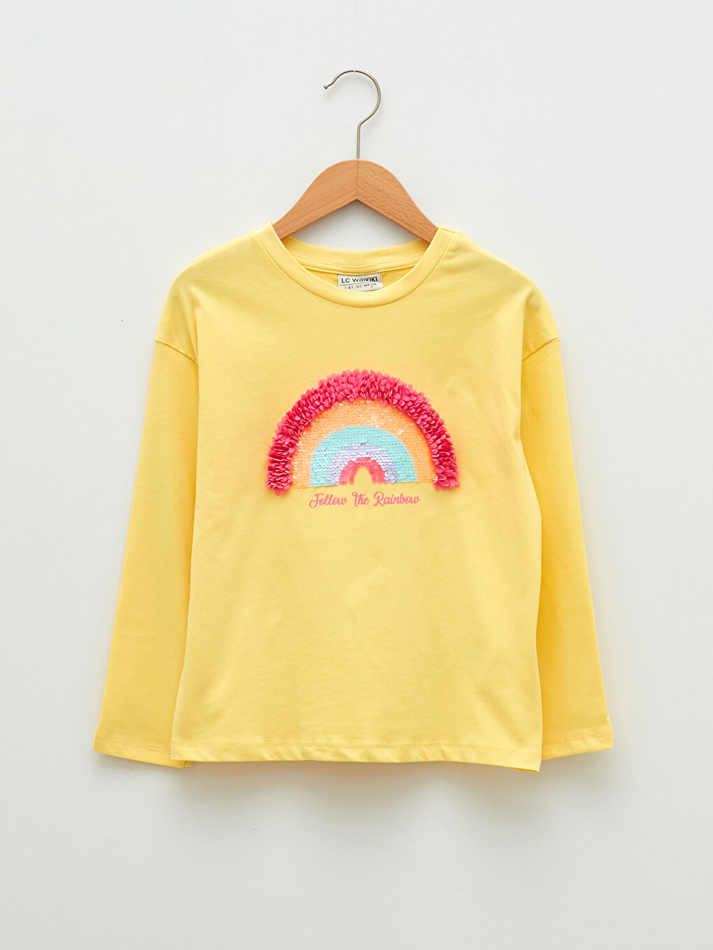 Crew Neck Two Way Sequined Long Sleeve Girls T-Shirt-1