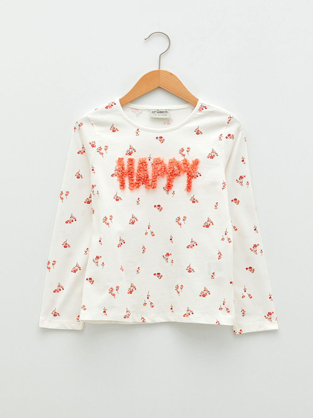 Crew Neck Printed Long Sleeve Cotton Girl T-shirt