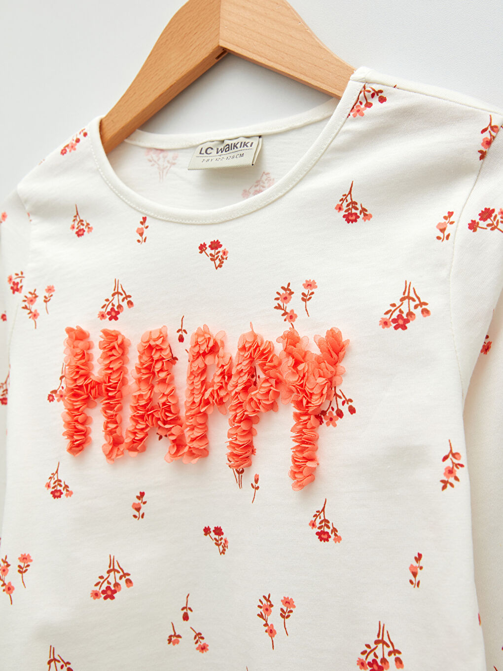 Crew Neck Printed Long Sleeve Cotton Girl T-shirt-2