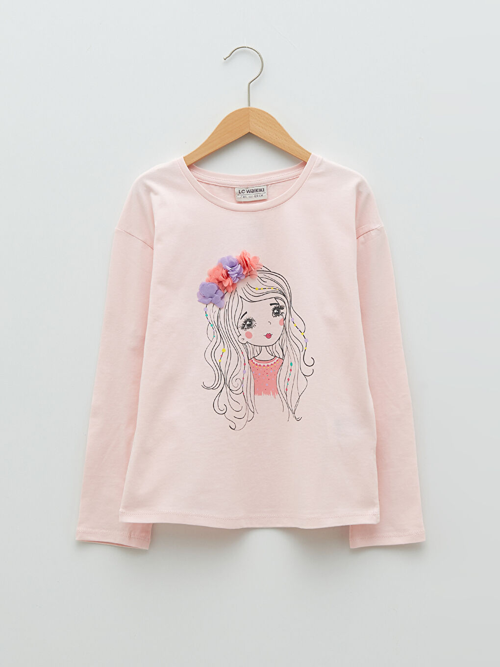 LCW Kids Crew Neck Printed Long Sleeve Cotton Girl T-shirt -S26649Z4-QVR