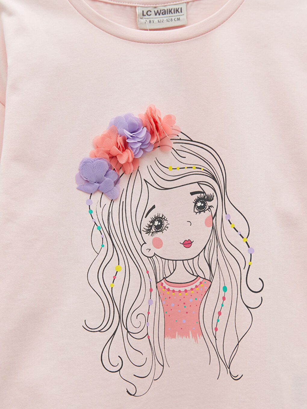 LCW Kids Crew Neck Printed Long Sleeve Cotton Girl T-shirt -S26649Z4-QVR