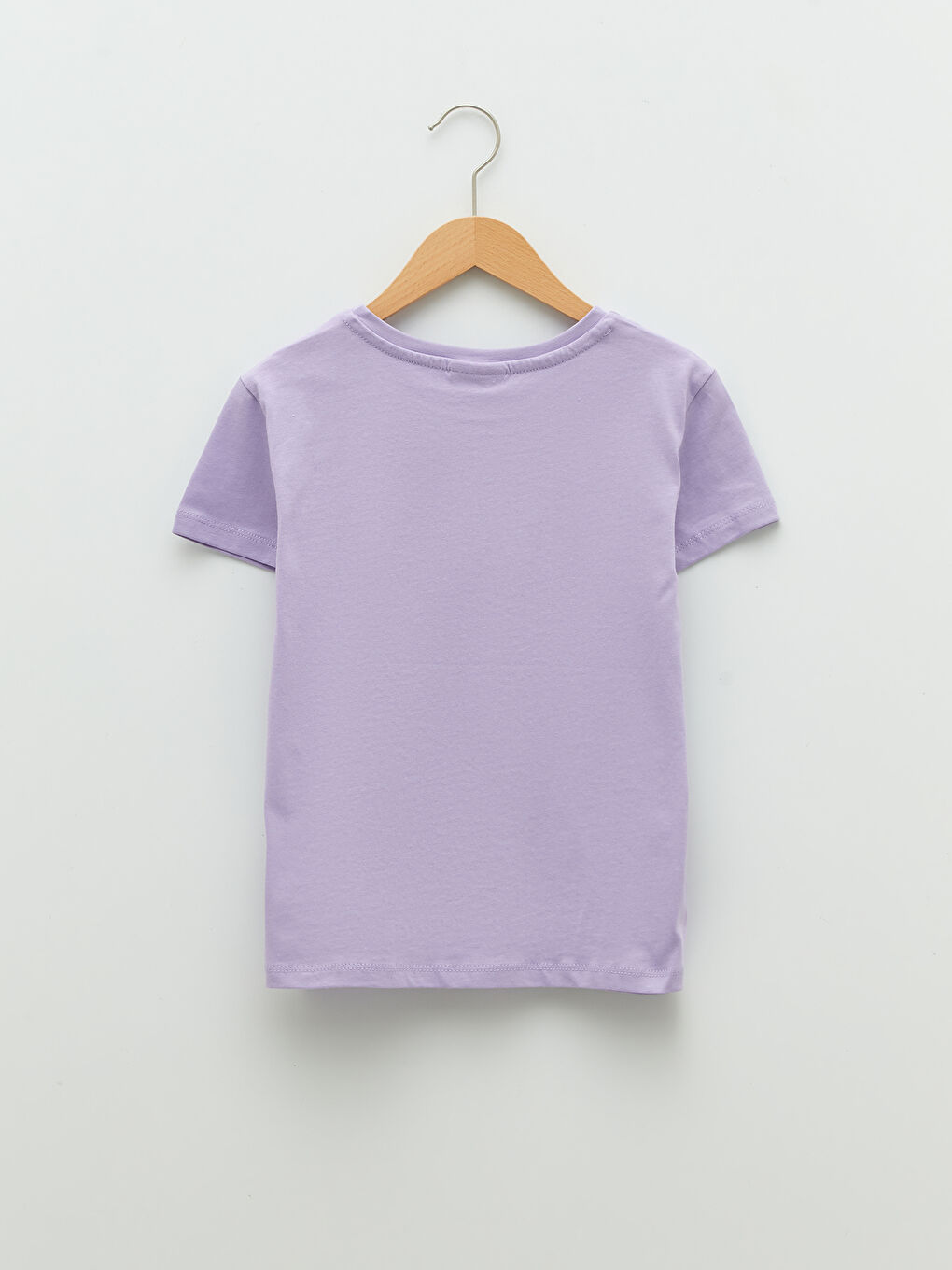 Lila Bisiklet Yaka Baskılı Kısa Kollu Pamuklu Kız Çocuk Tişört-1