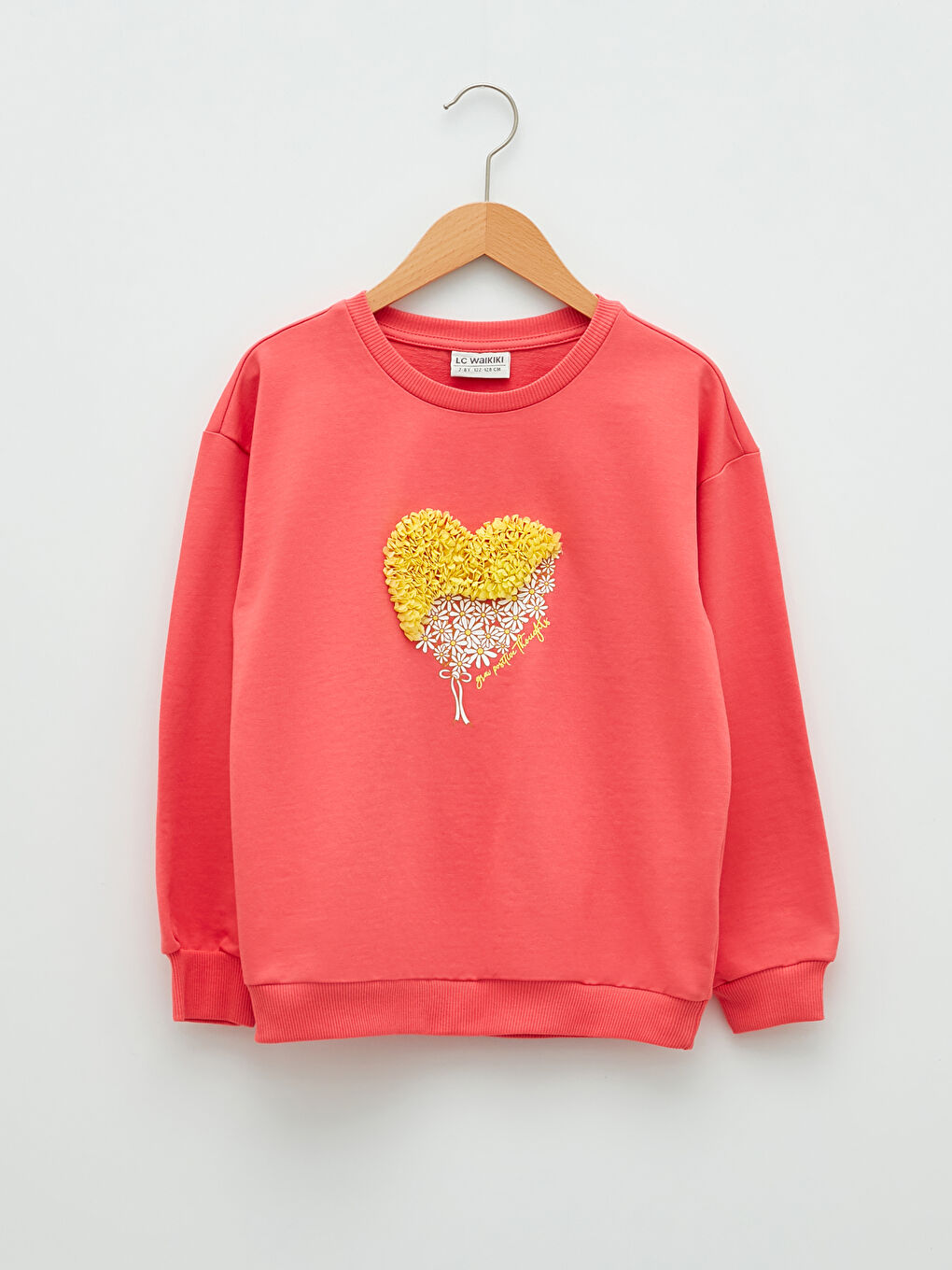 سويت شيرت كم طويل مطبوع بياقة دائرية للبنات