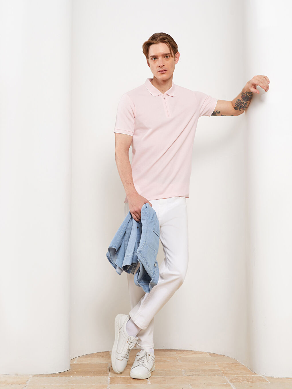 Pembe Polo Yaka Kısa Kollu Erkek Tişört