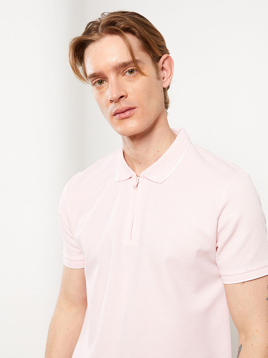 Pembe Polo Yaka Kısa Kollu Erkek Tişört-2