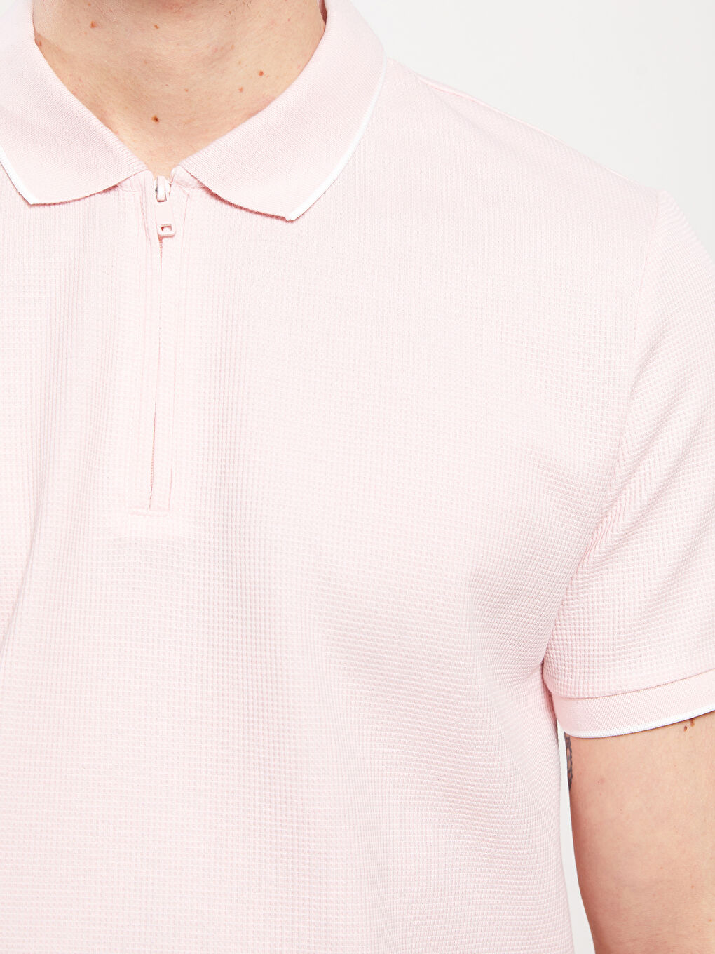Pembe Polo Yaka Kısa Kollu Erkek Tişört-3