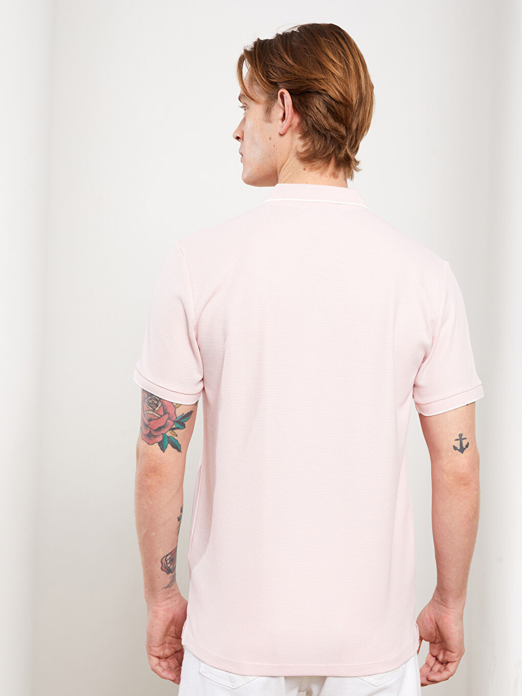 Pembe Polo Yaka Kısa Kollu Erkek Tişört-4