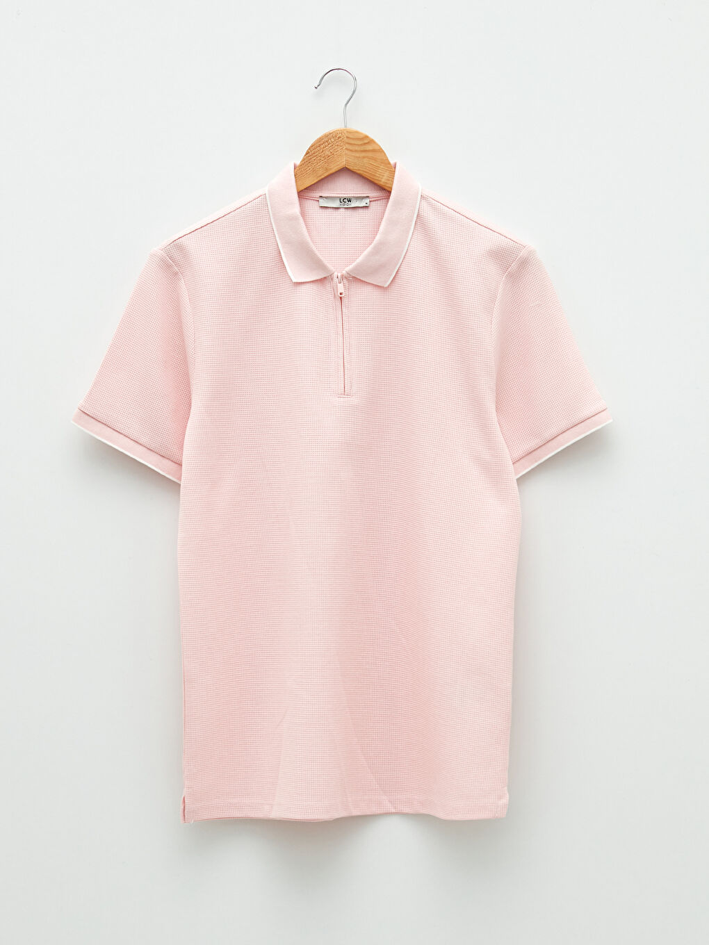 Pembe Polo Yaka Kısa Kollu Erkek Tişört-5